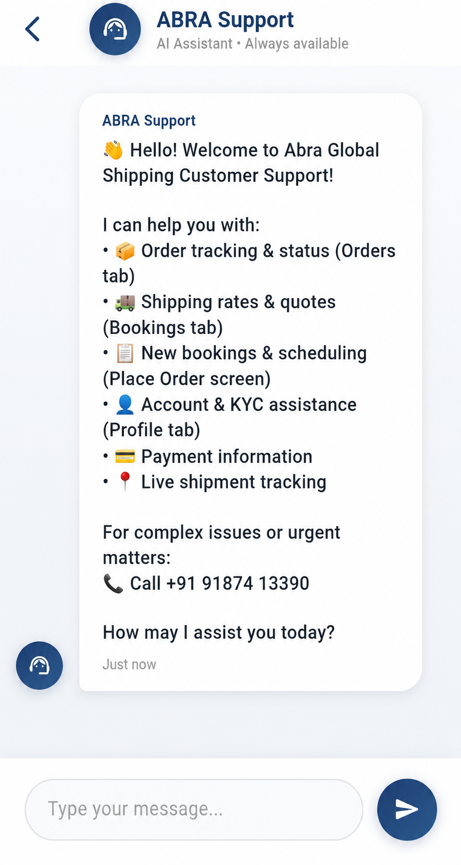 AI Chatbot Domestic and International Shipping App